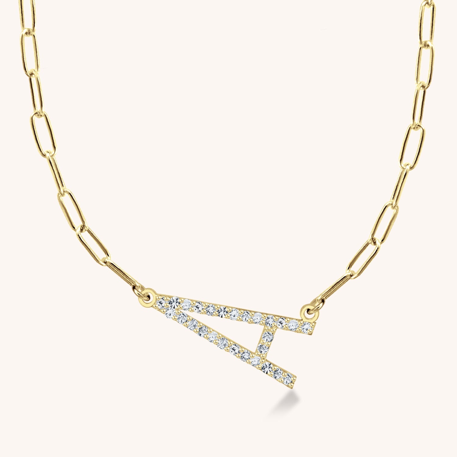 14k Gold Jamie Block Initial Diamond Paperclip Necklace