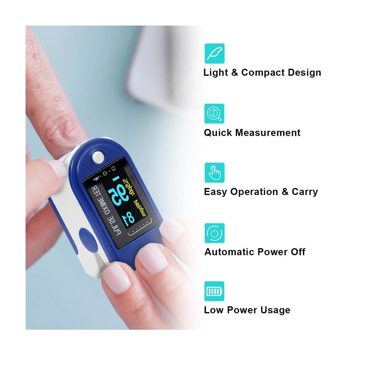Fingertip Pulse Oximeter, Blood Oxygen Saturation Monitor (SpO2) with Pulse  Rate Measurements and Pulse Bar Graph, Portable Digital Reading LED