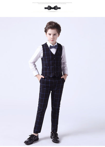 Toddler Boys' 3-Piece Plaid Blazer Pants & Bow Tie Suit Set
