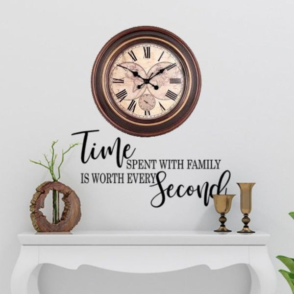 a quote is hanged with wall clock