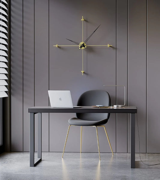 a oversized modern wall clock is on a office wall