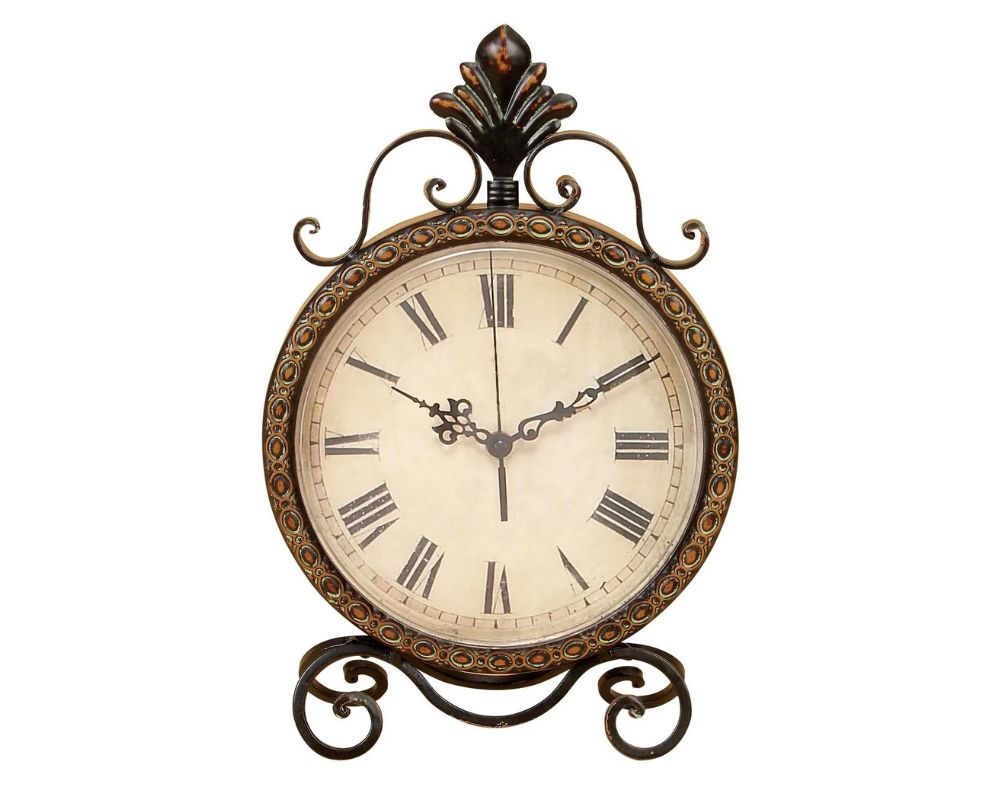 Rustic Analog Metal Quartz Tabletop Clock in Tarnished Bronze