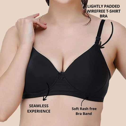 Lightly Padded Polyamide Cotton T-Shirt Bra for Women - Padded, Wireless,  3/4th Coverage Cedar (Pack of 2)