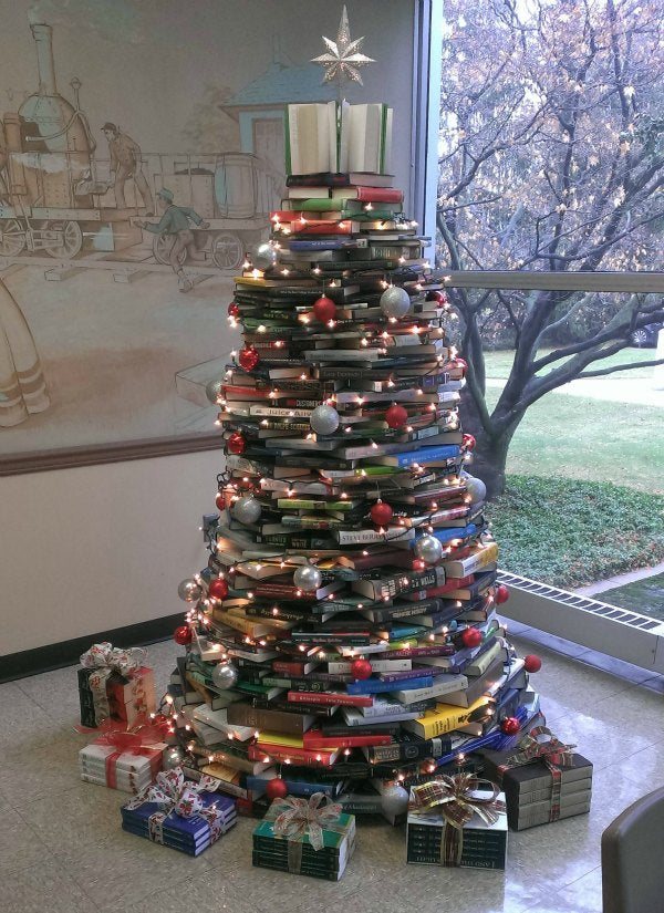 christmas tree using books