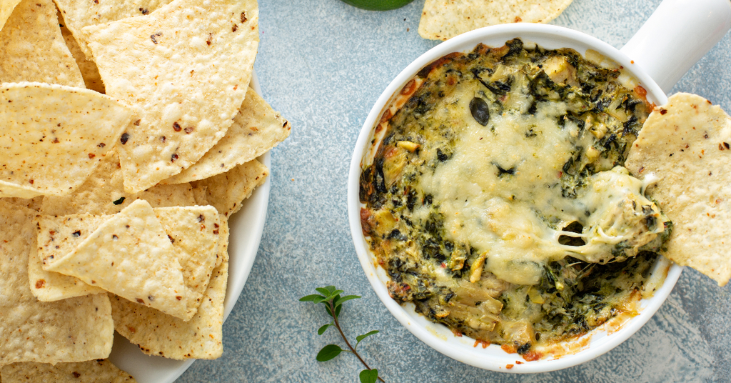 chips and artichoke dip