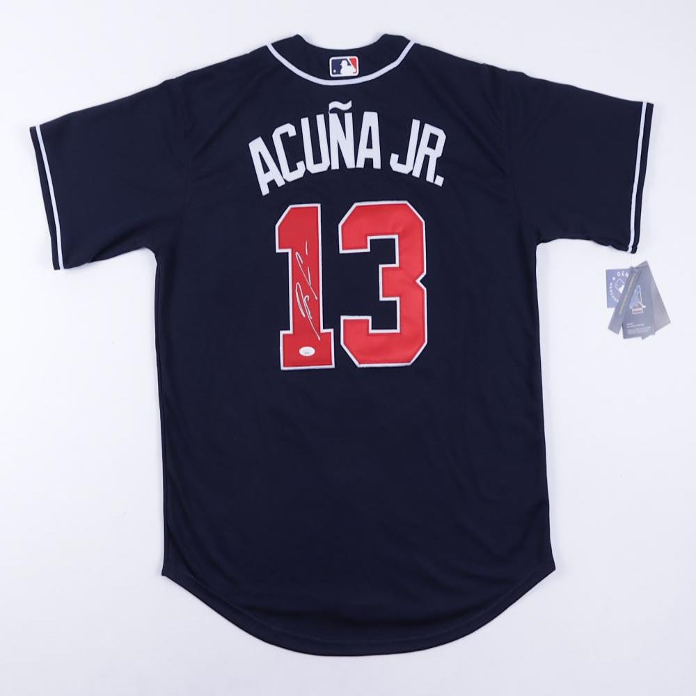 Atlanta Braves Ronald Acuna Jr. Autographed Majestic Cool Base White Jersey  Size L MLB Debut 4-25-18 Beckett BAS Stock #190025 - Mill Creek Sports