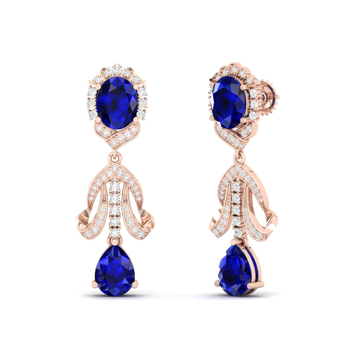 Maurya Blue Sapphire Kaiser Drop Earrings with Emeralds and Diamonds