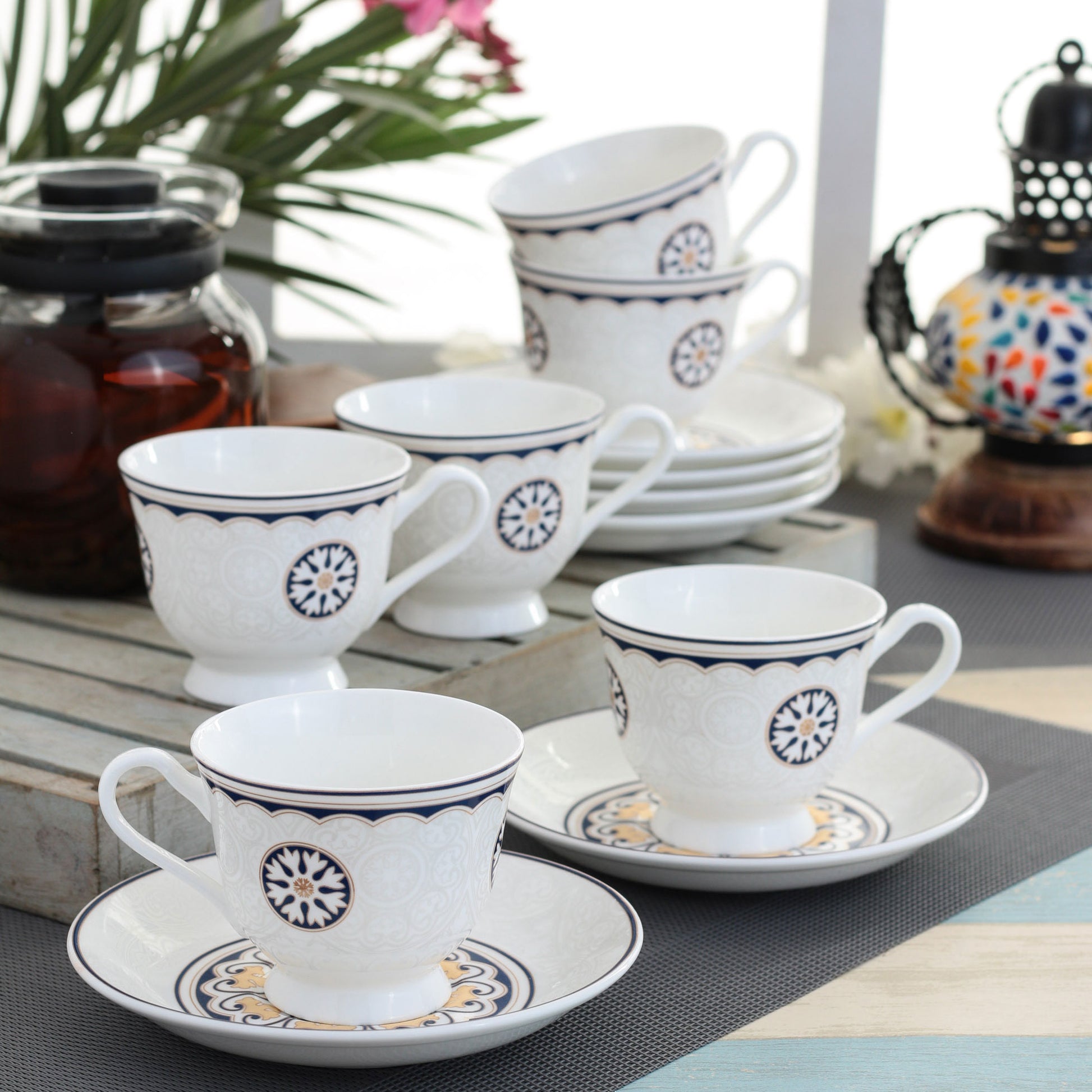 New Georgian Super Cup & Saucer Sets of 12 (6+6) (S306) - Clay Craft India