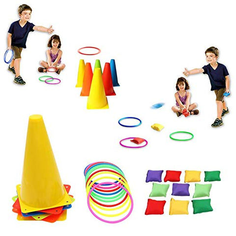 Children playing with the ring toss and beanbag kit