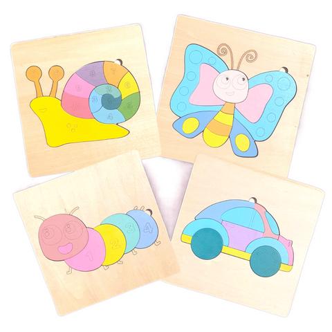 Interlocking puzzles- set of 4 -Snail, Butterfly, Caterpillar, Car