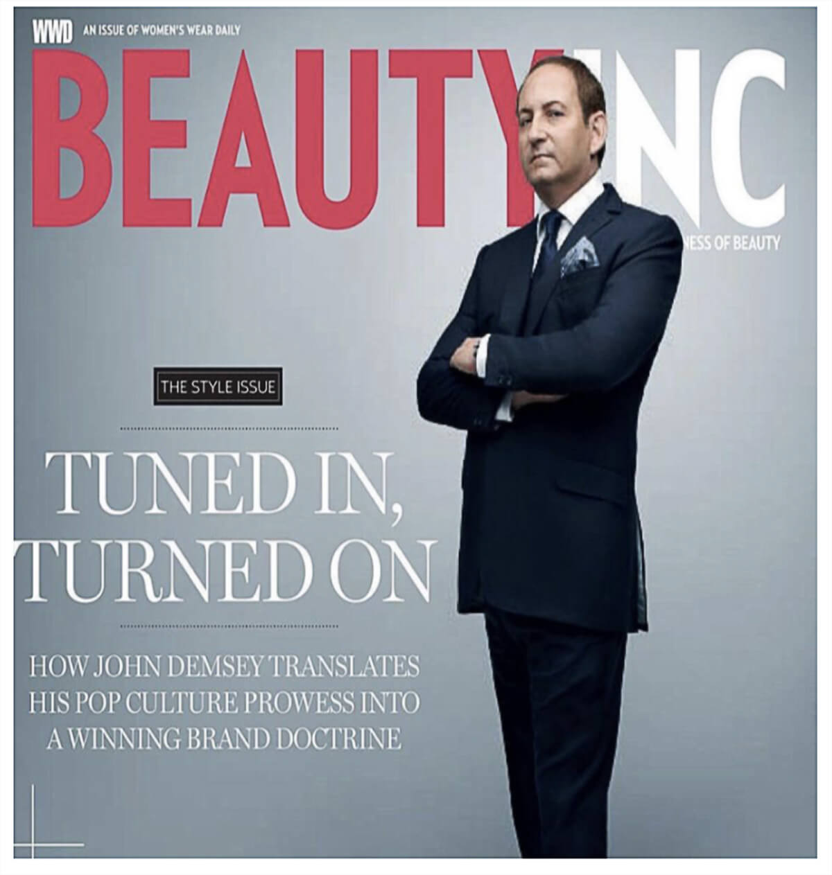 WWD BEAUTY INC: John Dempsey Wears a Nigel Curtiss Custom Suit for the Cover Story