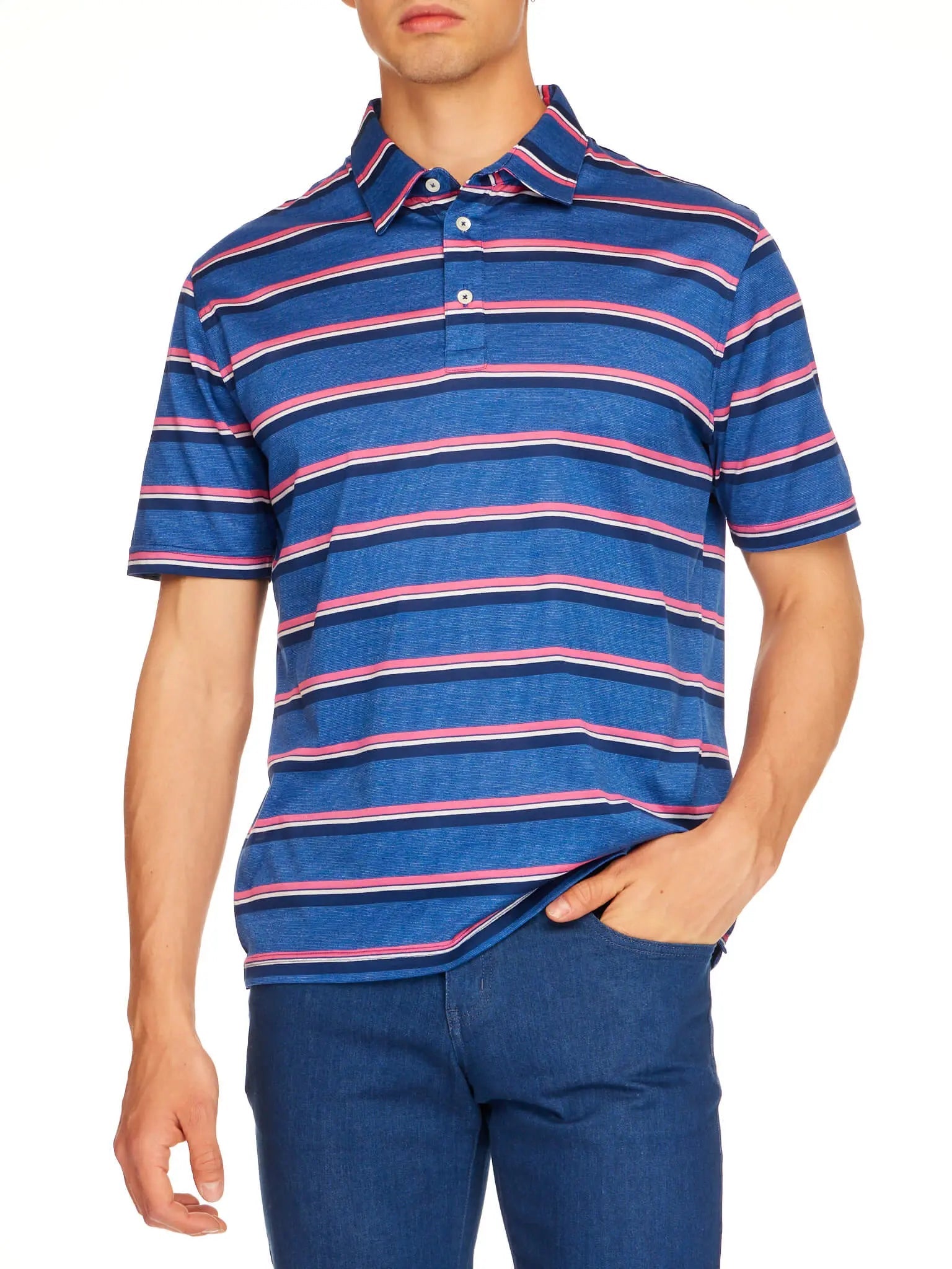 Pink and blue striped clearance polo shirt