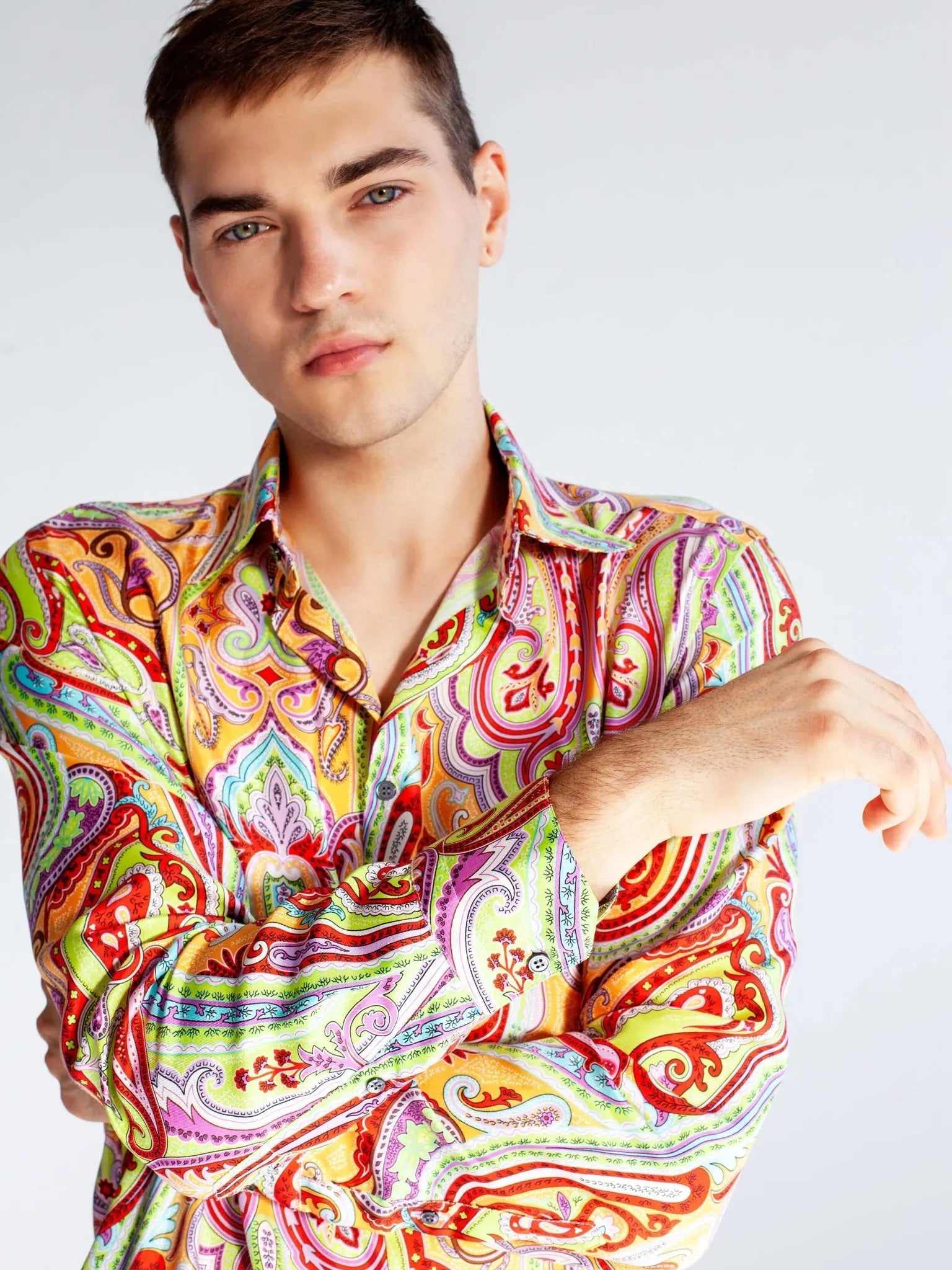 Image of Men's Tangerine Paisley Silk Shirt