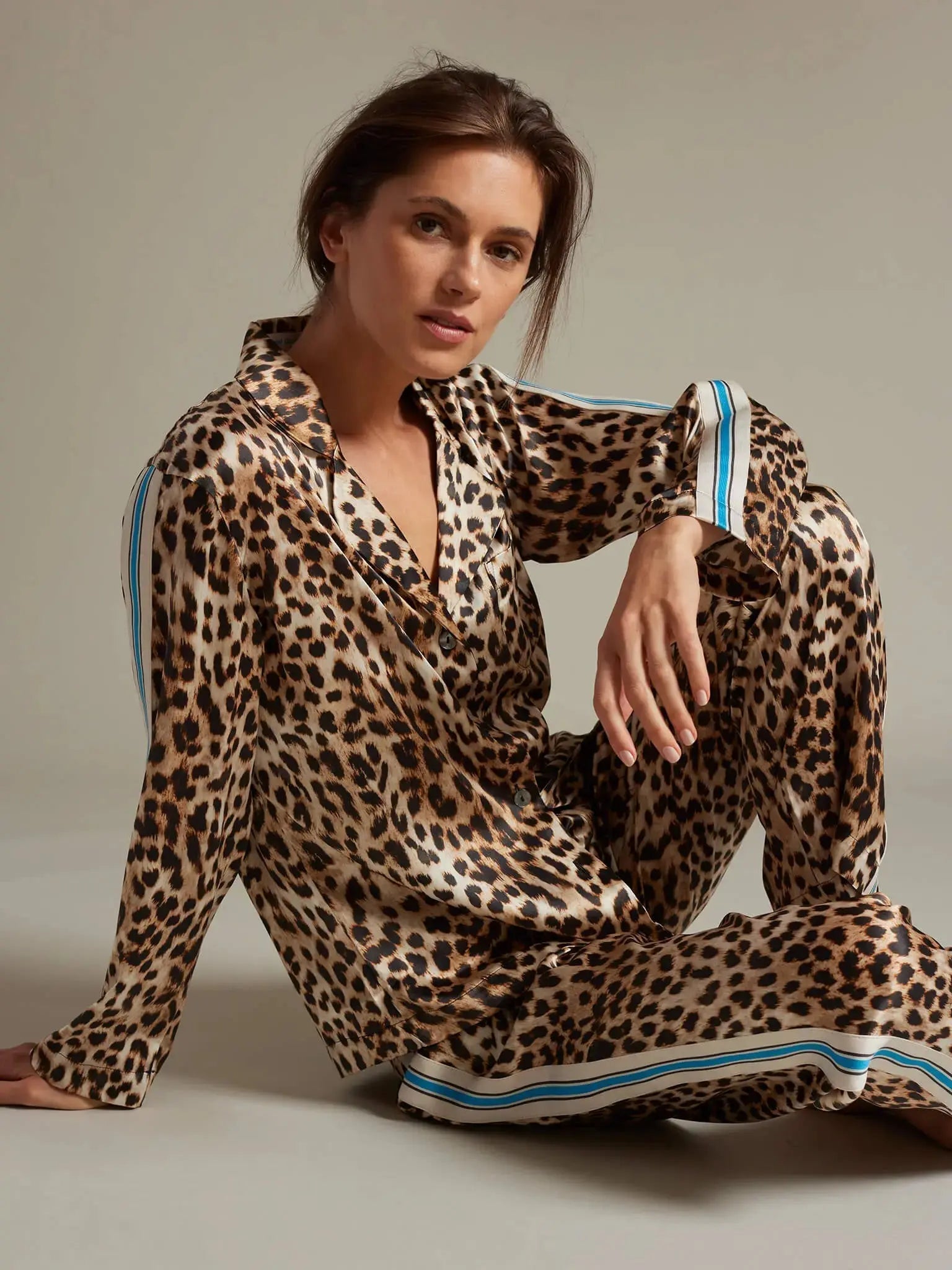Image of Women's Leopard Silk Pajama Set