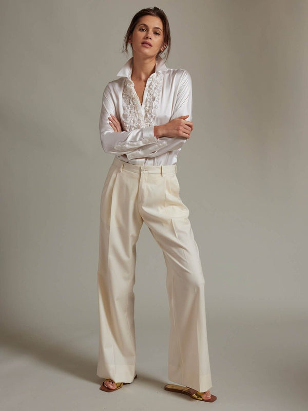 NIGEL CURTISS WOMEN'S GABARDINE STRETCH BAGGY WHITE PANTS – Nigel Curtiss