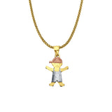 14K Tri Color Gold Boy Pendant 22mmX12mm With 16 Inch To 24 Inch 1.1MM Width Wheat Chain Necklace