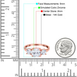 14K Gold Cushion Shape Simulated Cubic Zirconia Three Stone Bridal Wedding Engagement Ring