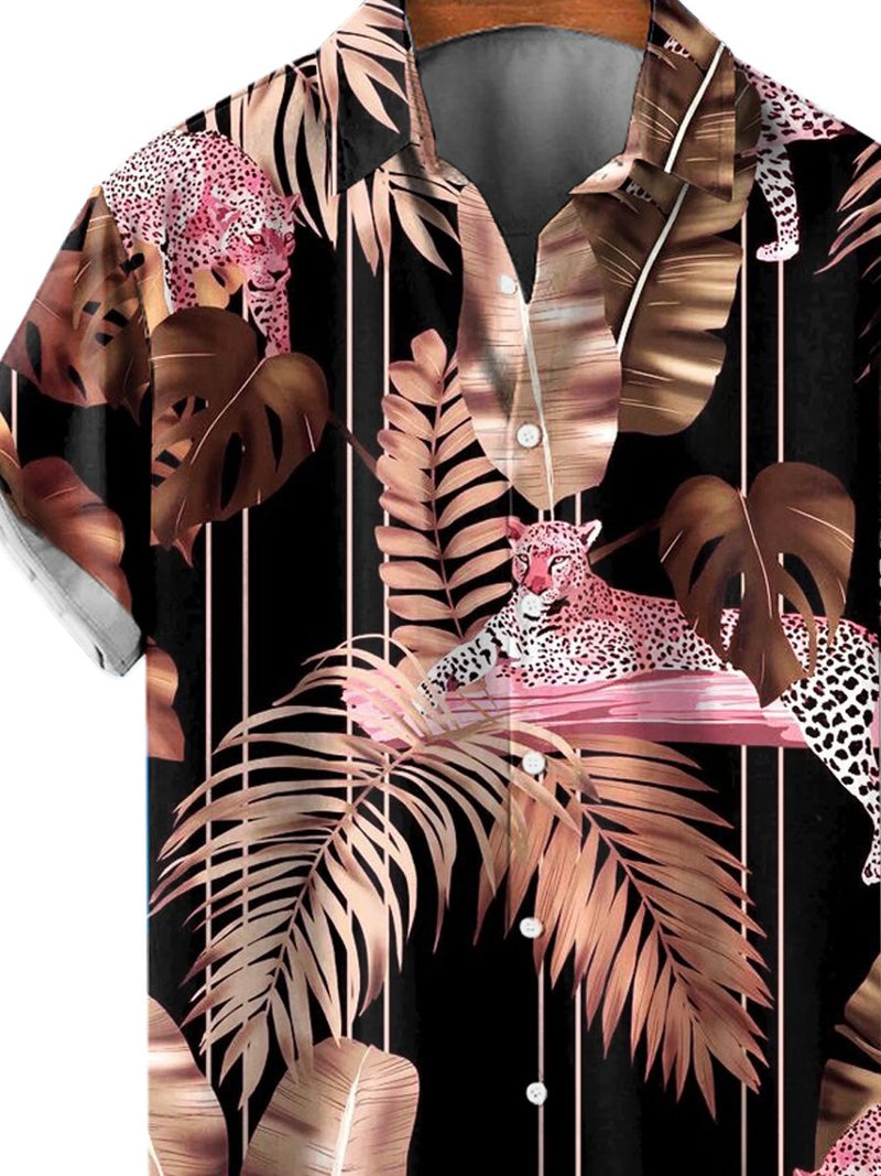 Men's Hawaiian Tropical Pink Leopard Short Sleeve Shirt