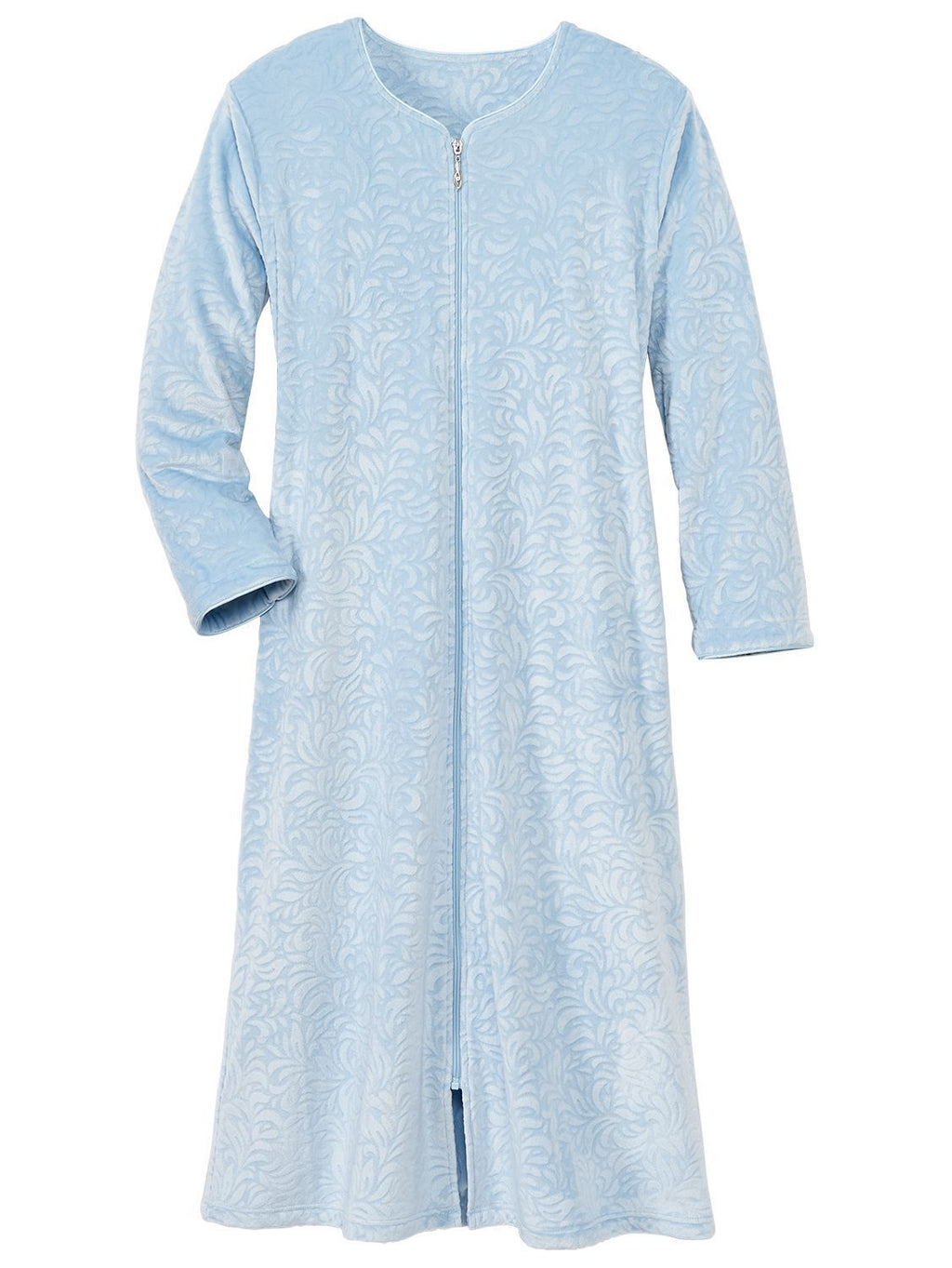 Women's Stretch-Velour Embossed Floral Zip Robe
