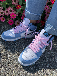 blue jordans with pink laces