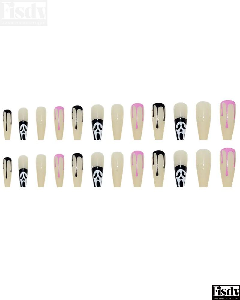 Fisdy - Halloween 24pcs Ghost Blood Drop Glossy Full Cover Press On False Nails Set