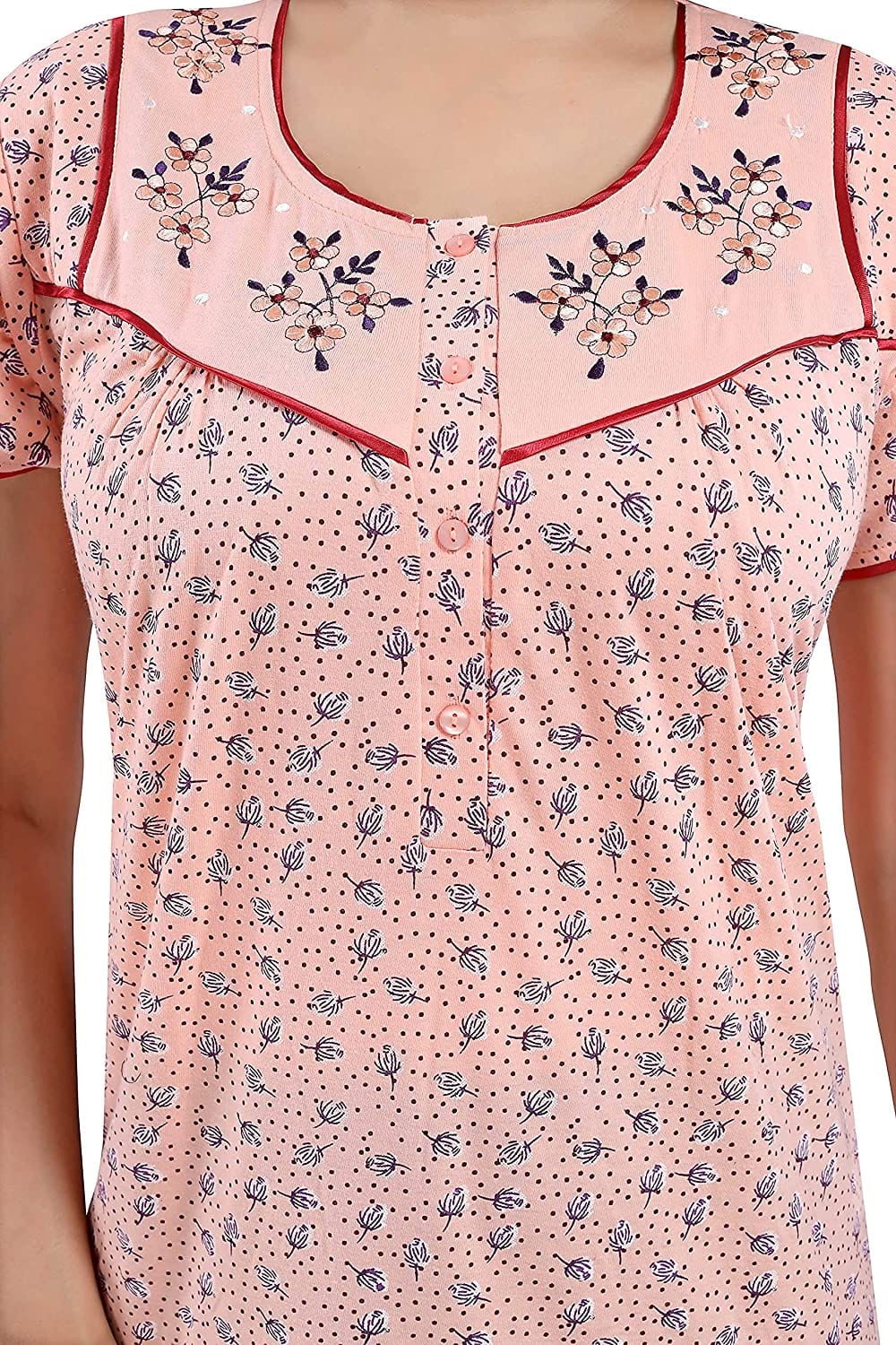 Skkinvalue's long nighty for women with embroidery on the neck