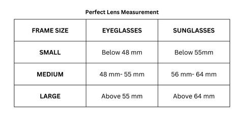 Eyeglass size dimension