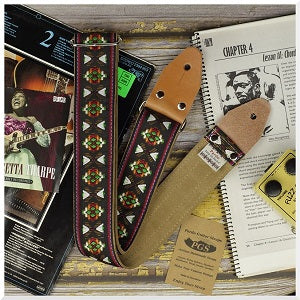 Embroidered Guitar Strap Clear Brown Suede