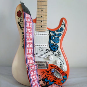 Fender Stratocaster Monterey, Jimi Hendrix hippie Guitar with Pardo Guitar Strap Model White Stars