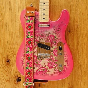 Pardo guitar Strap model Pinky, hippie strap for guitar and bass with embroidered fabric pink color