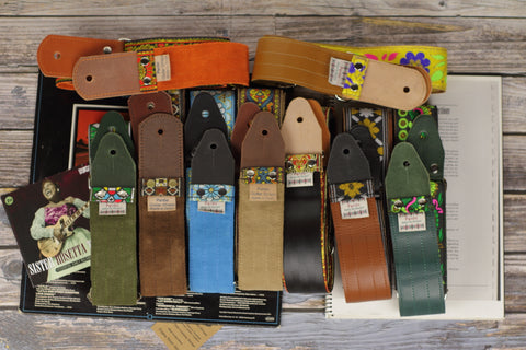 Pardo Guitar Straps backside material and colors offered, hippie straps for guitar and bass