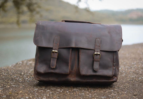 Distressed Brown Leather Briefcase