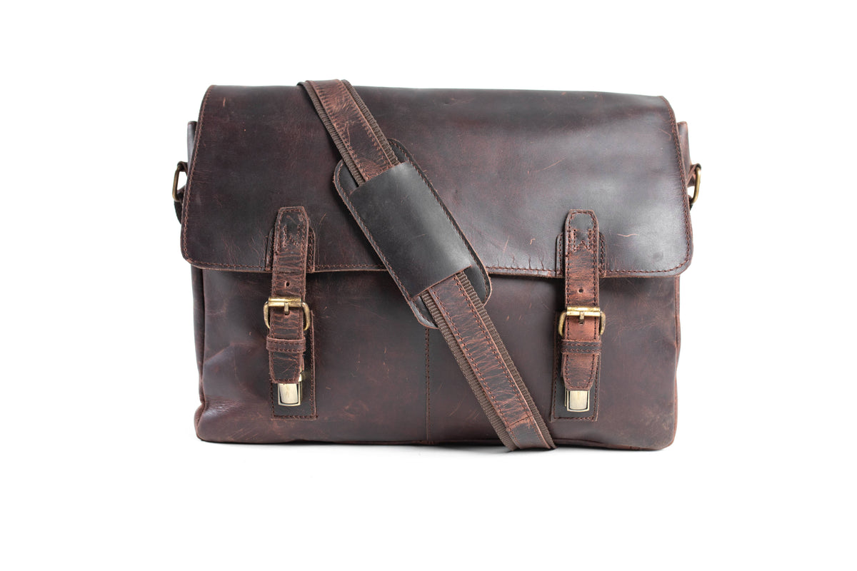 Dark Brown Leather Laptop Messenger Bag — The Handmade Store