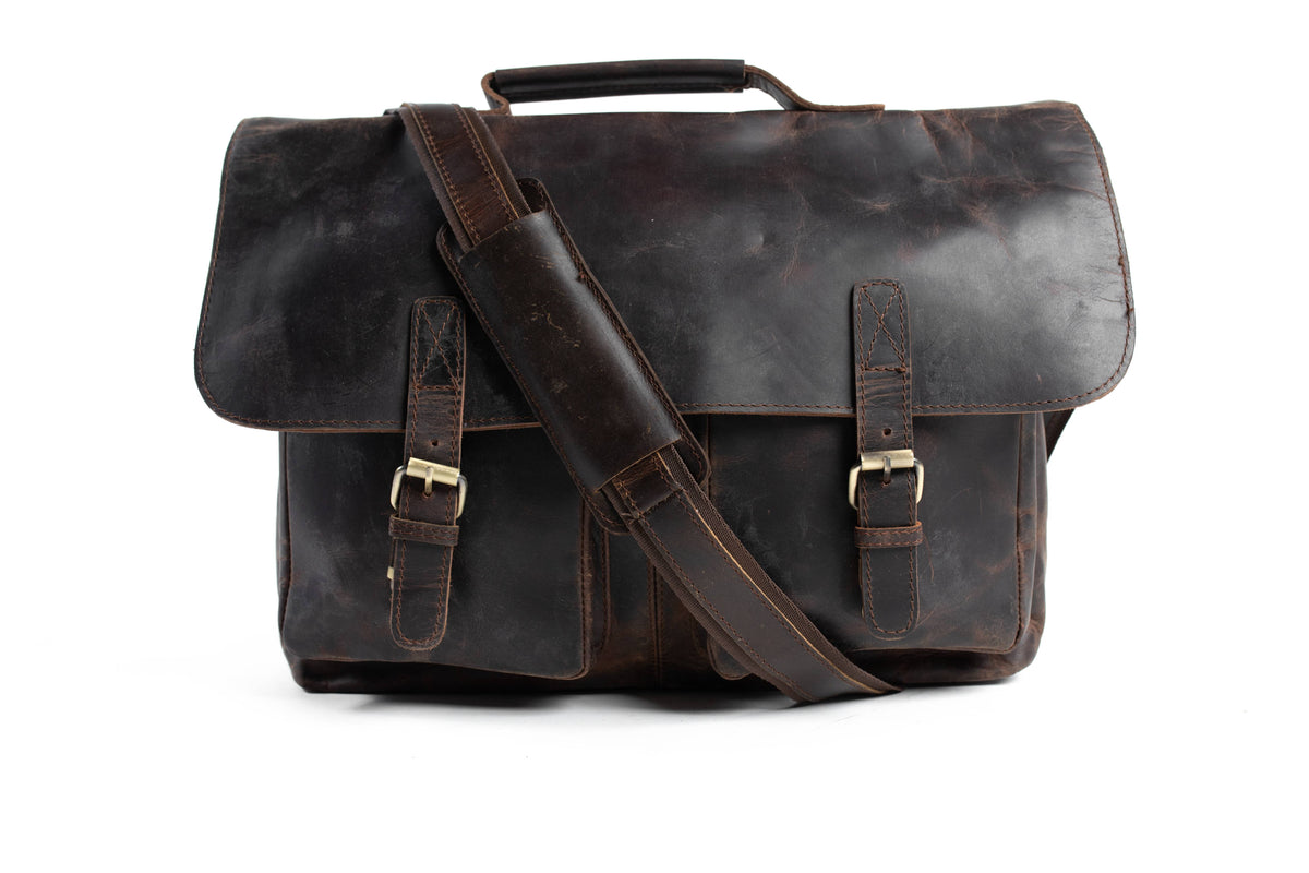 Distressed Brown Leather Briefcase — The Handmade Store