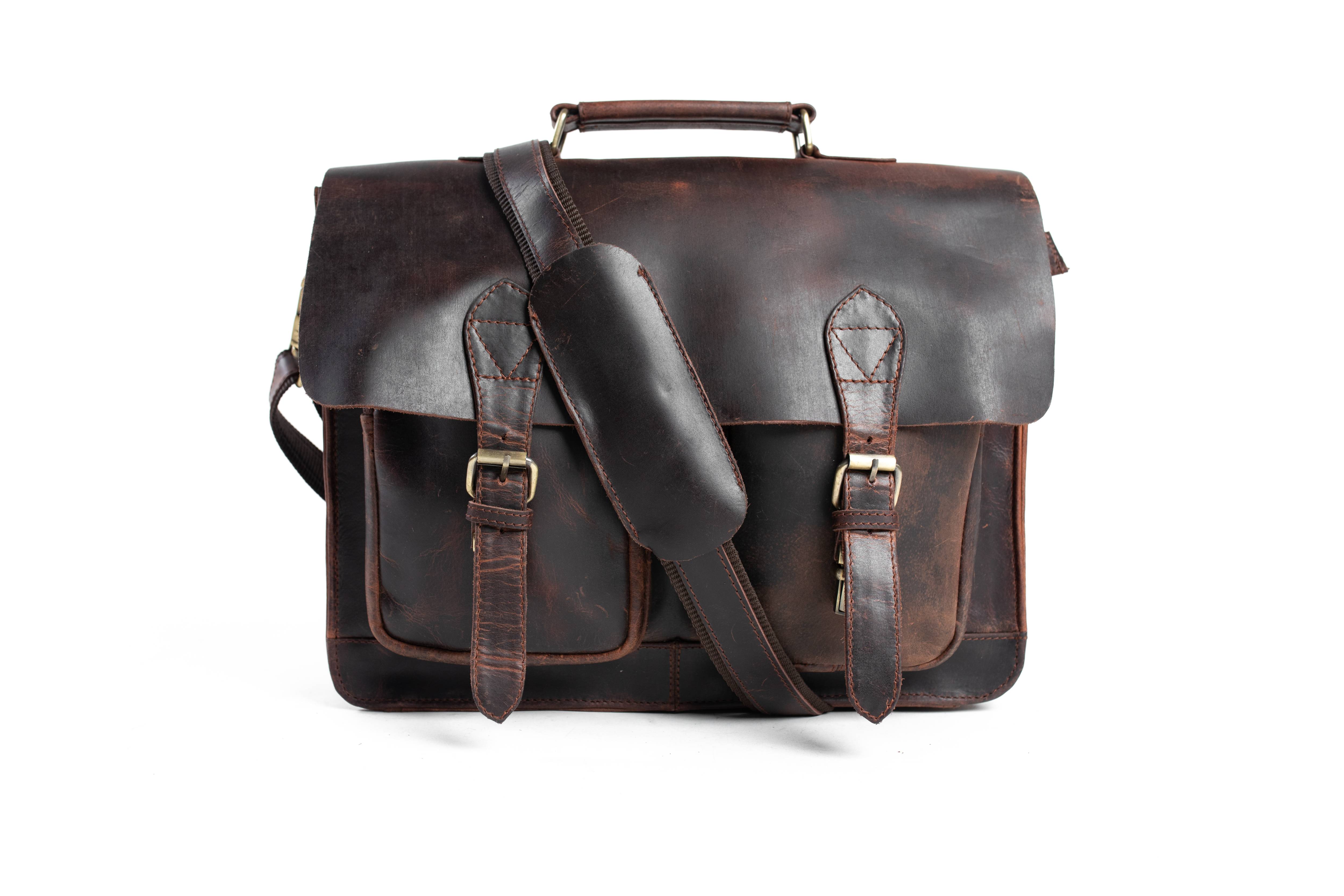 Brown Handmade Vintage Mens Crazy Horse Leather Shoulder Messenger Bag