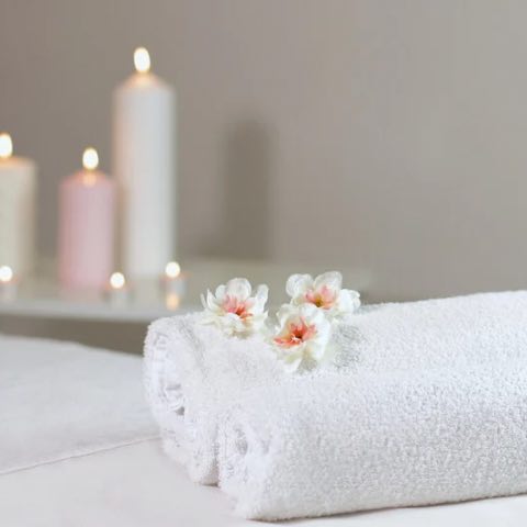 Towels rolled in a spa environment