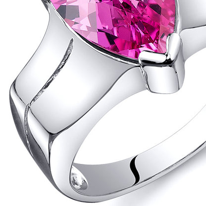 Created Pink Sapphire Pear Shape Sterling Silver Ring Size 5