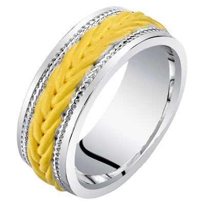 Mens Two-Tone Sterling Silver Roped Pattern Band 8mm Size 10