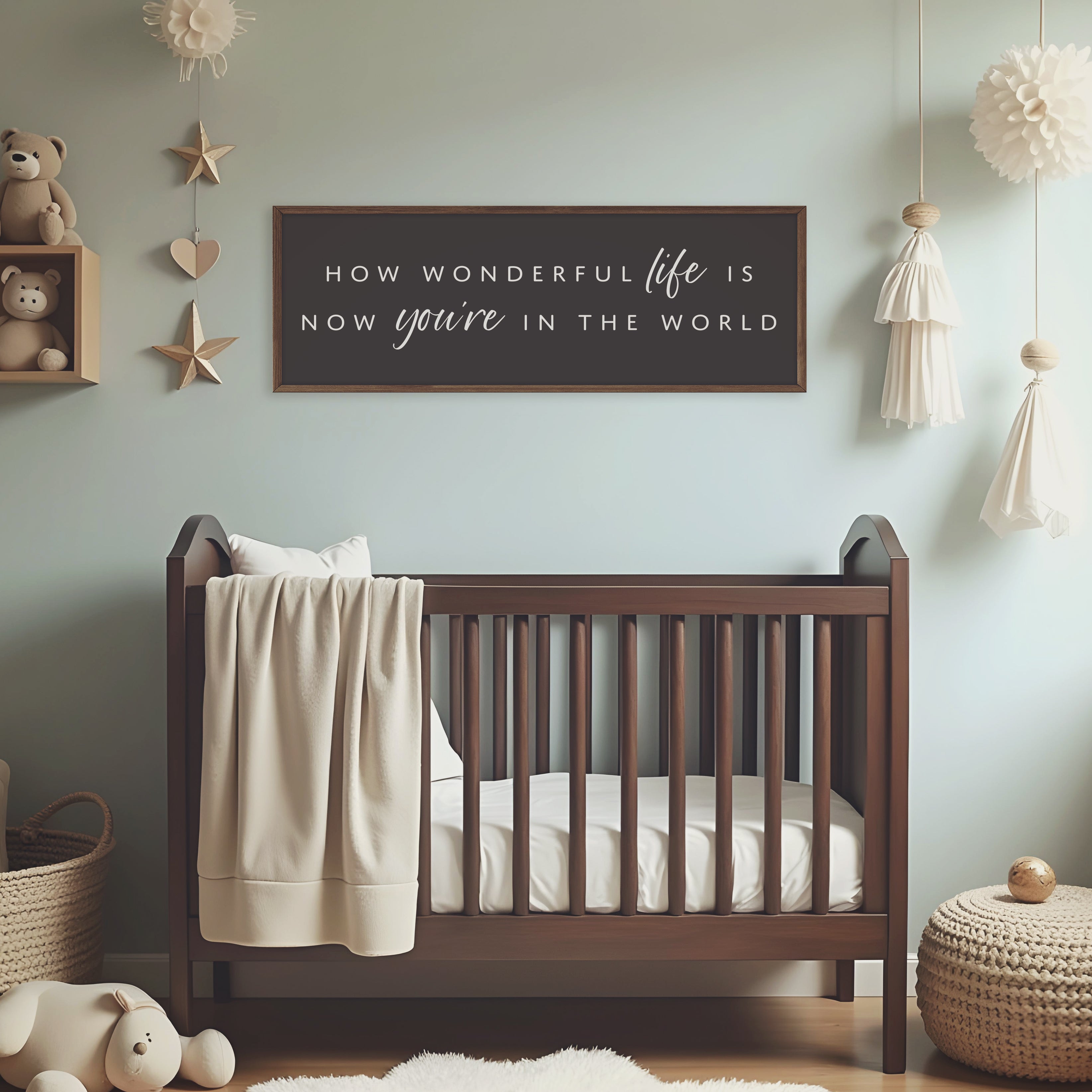 How Wonderful Life Is Now You're In The World Nursery Sign