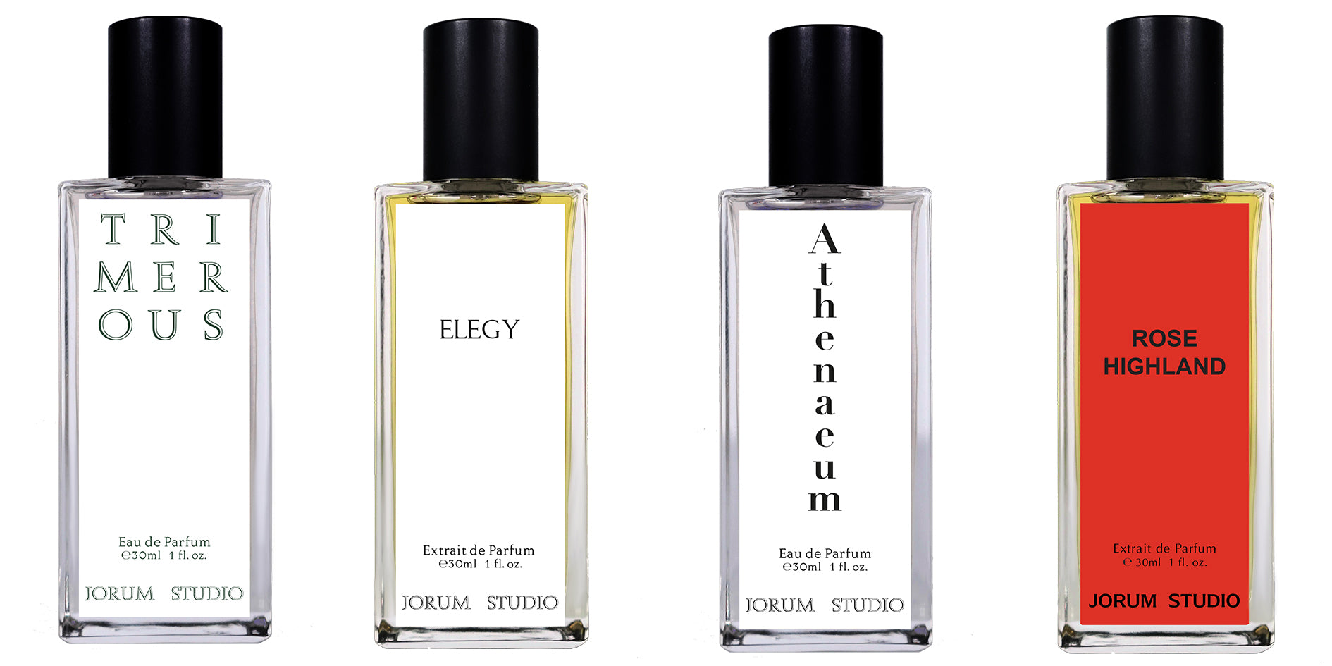 Jorum Studio Quiet Luxury Perfumes including Trimerous Elegy Athenaeum Rose Highland