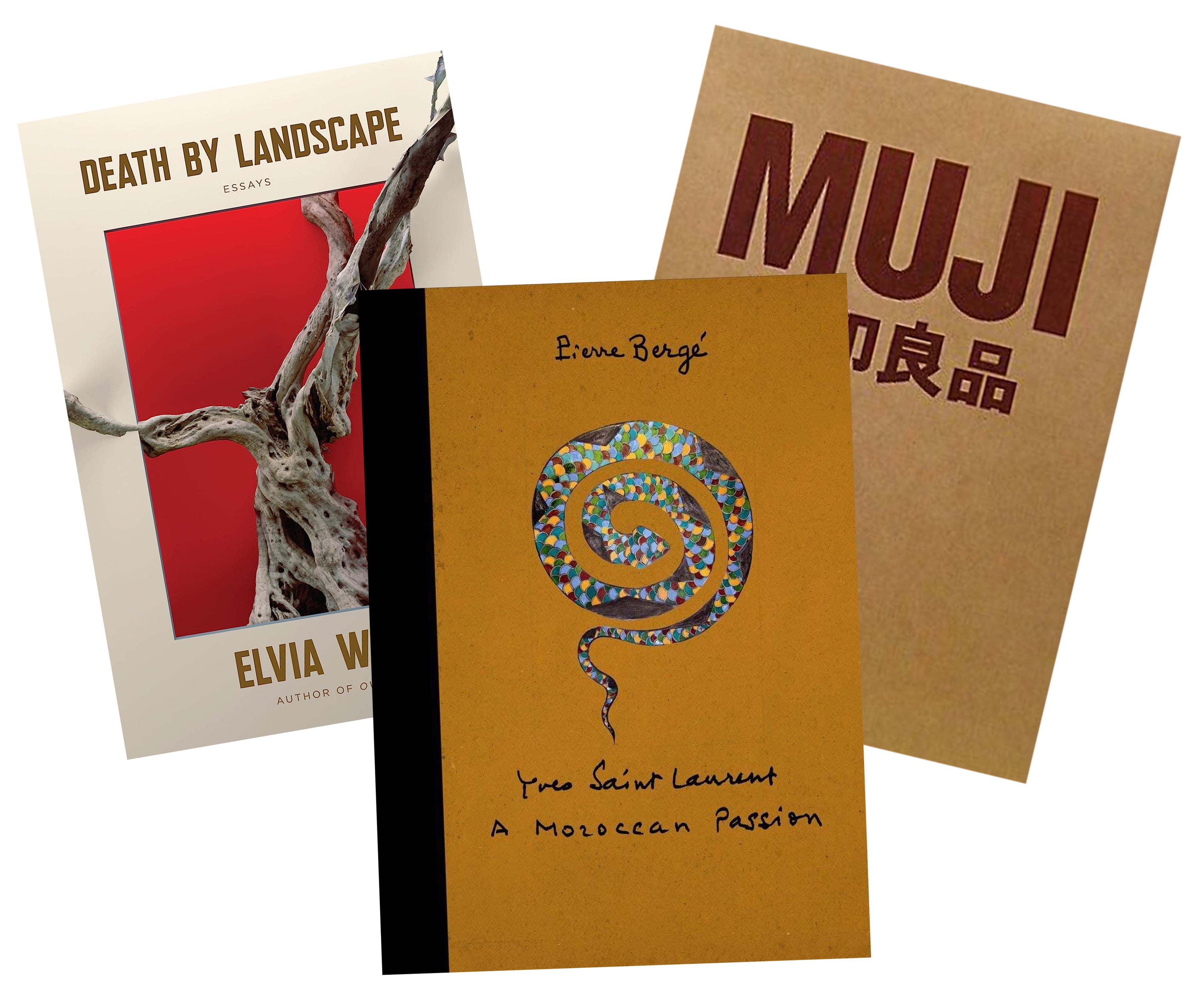 Jorum Studio July Reading List Death By Landscape, Yves Saint Laurent: A Moroccan Passion, Muji