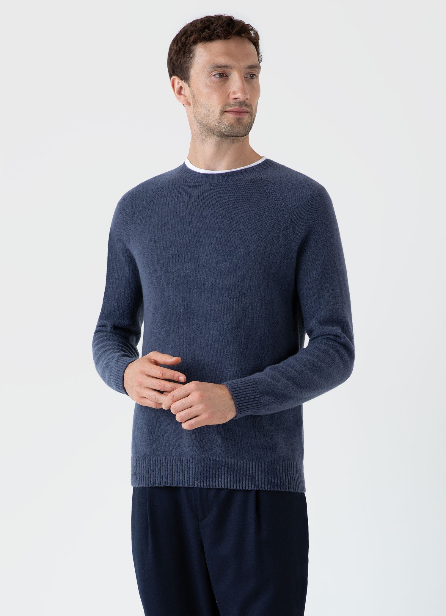 Men's Lambswool Crew Neck Jumper in Port | Sunspel