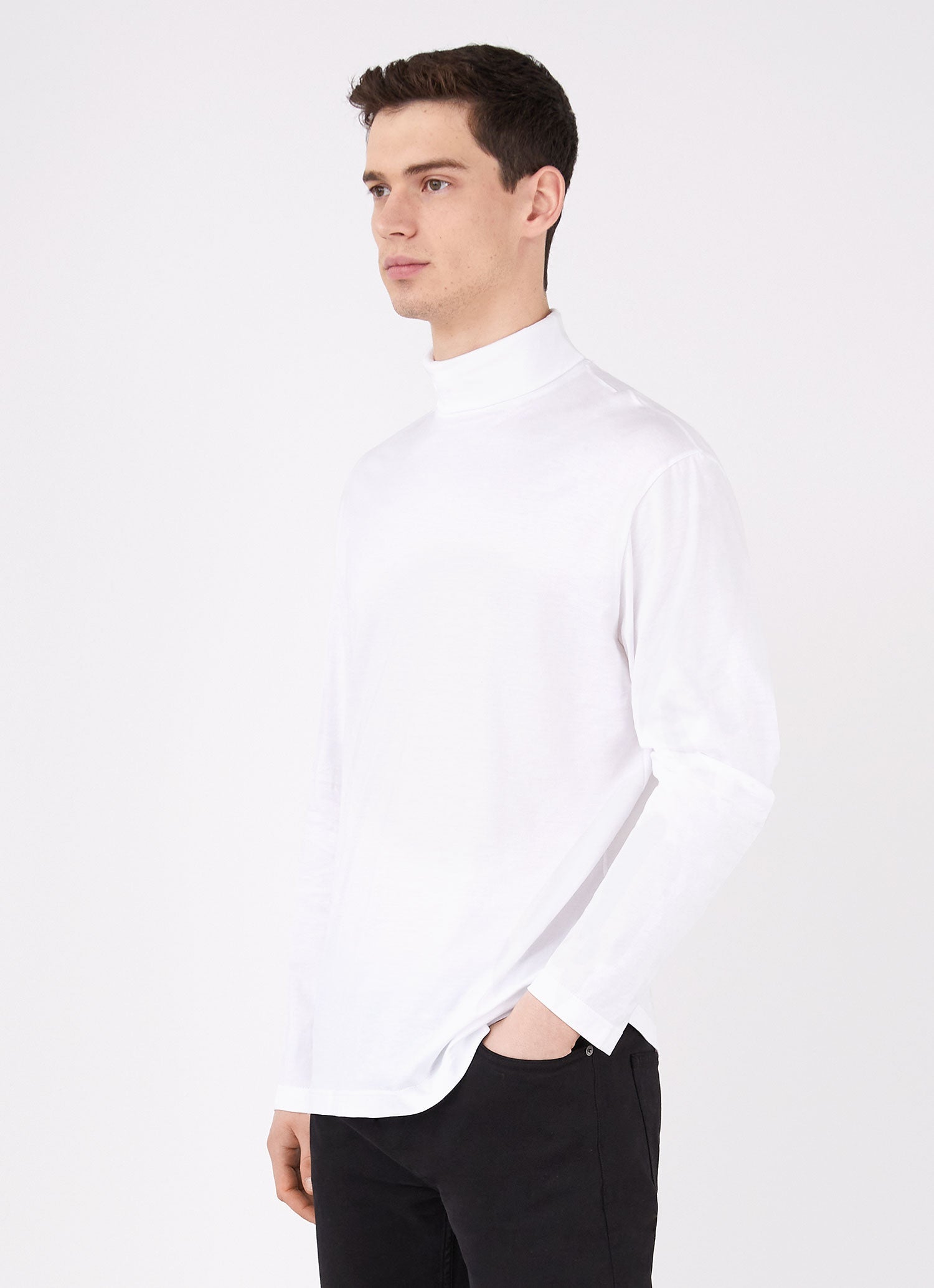Men's Mock Neck Heavyweight T-shirt in White | Sunspel