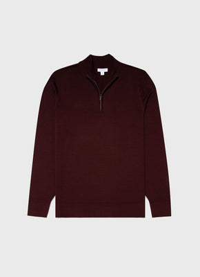 Men's Lambswool Crew Neck Jumper in Maroon | Sunspel