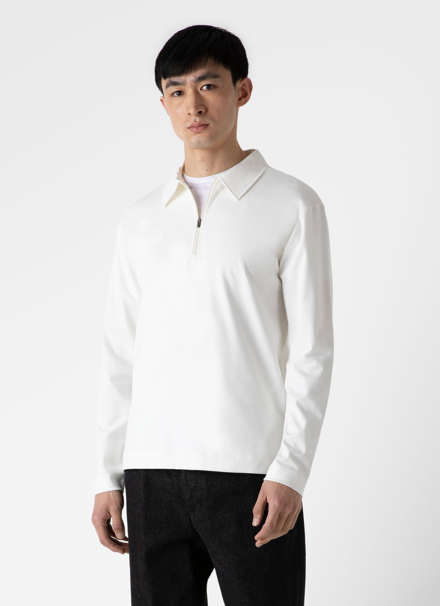 Men\'s Knit Polo Shirt in Ecru | Sunspel