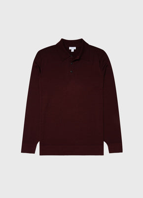 Men's Lambswool Crew Neck Jumper in Maroon | Sunspel