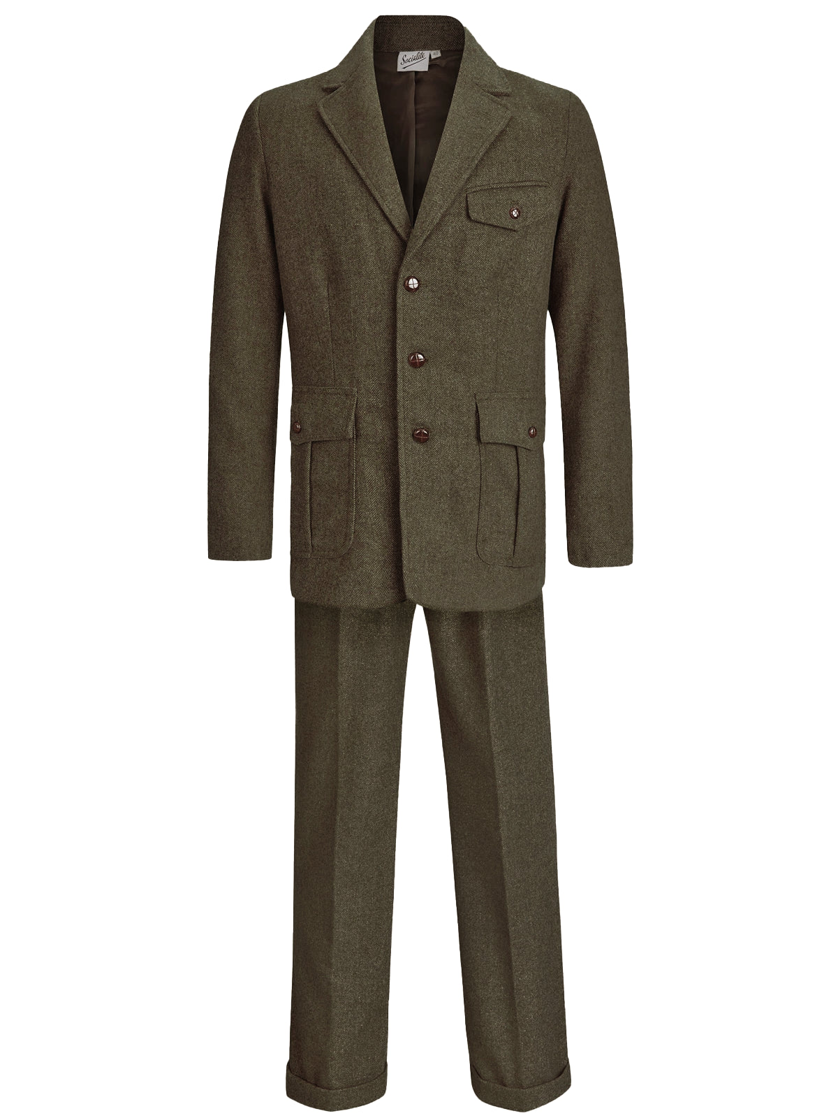 1940s Vintage Clubman Green Herringbone Wool Suit - RevivalVintage product image