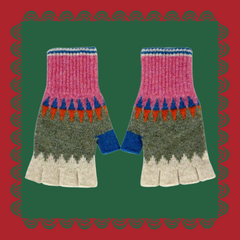 Women's Vintage Style Scottish Fairisle Wool Knit Gloves & Berets