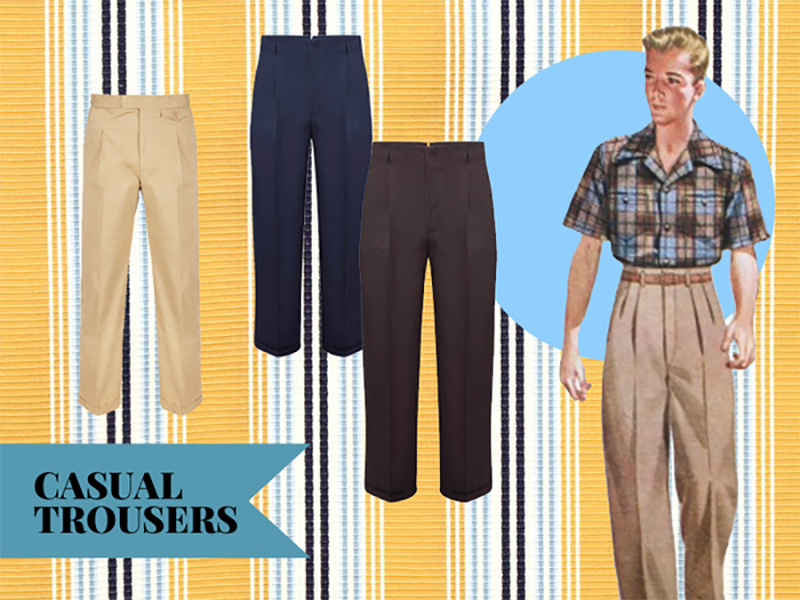 mens 1950s casual chuck peg trousers