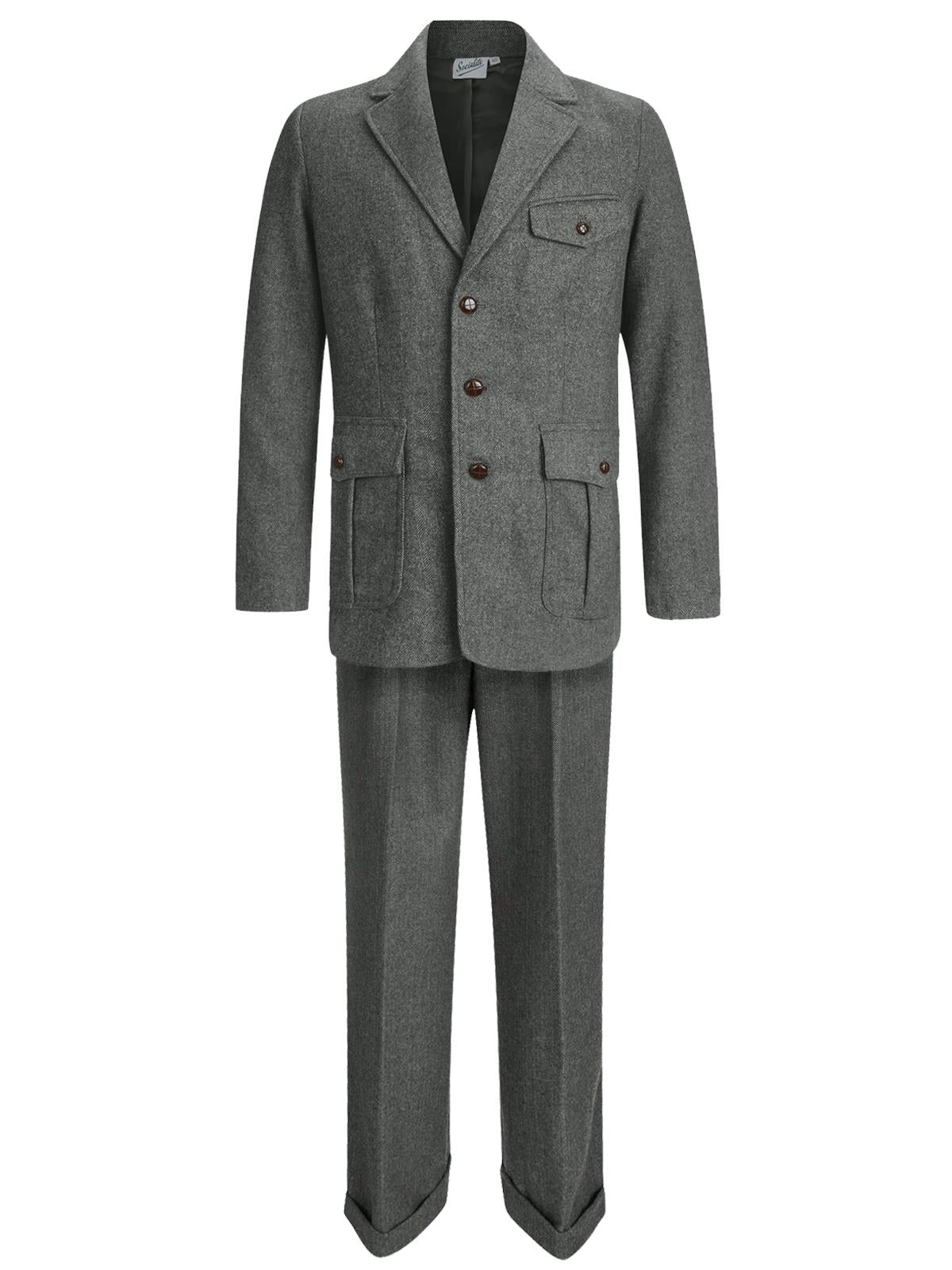 1940s Vintage Granville Herringbone Wool Suit in Grey - RevivalVintage product image